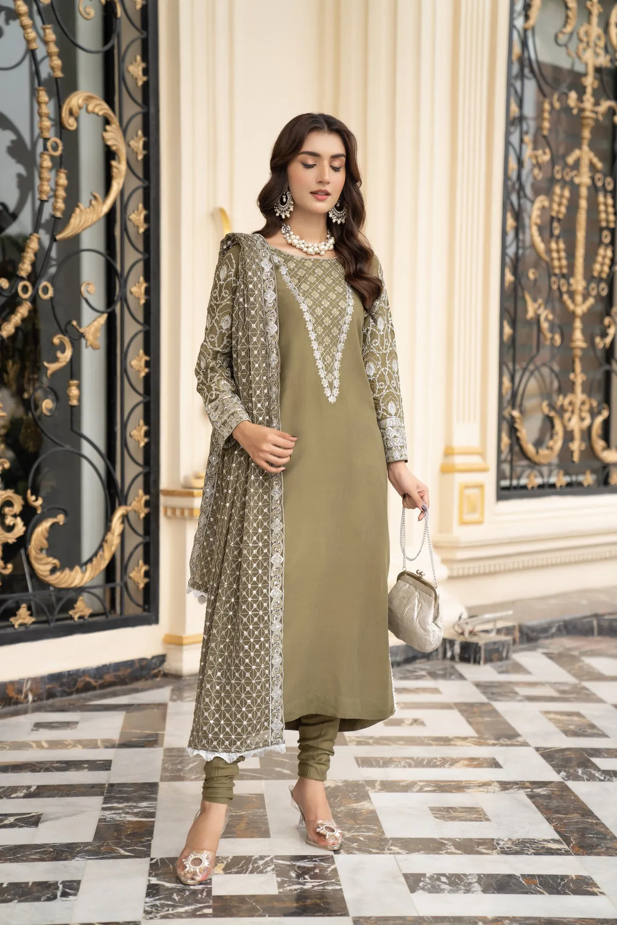 3PC LINEN READY TO WEAR DRESS BY DRESSCODE 07