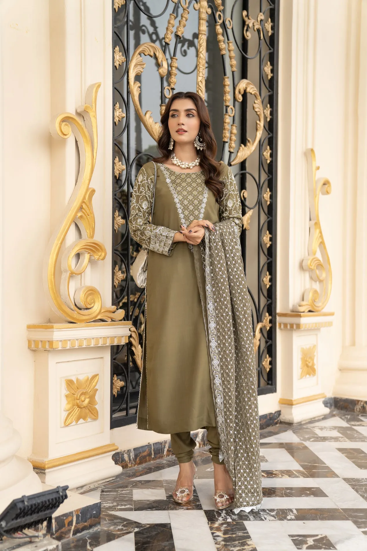 3PC LINEN READY TO WEAR DRESS BY DRESSCODE 07