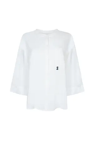 'Andrea' Embroidered Linen Shirt - White