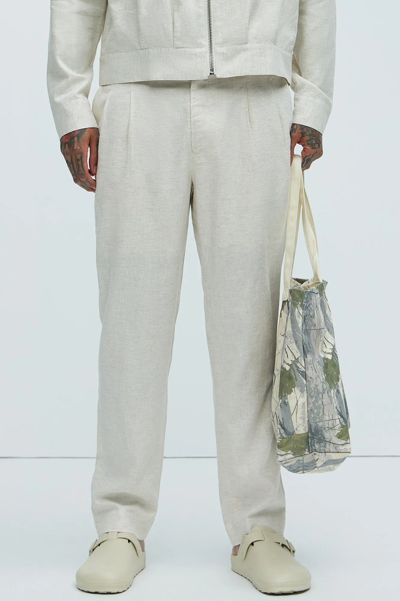 Bahamas Straight Pleated Linen Trousers - Oatmeal