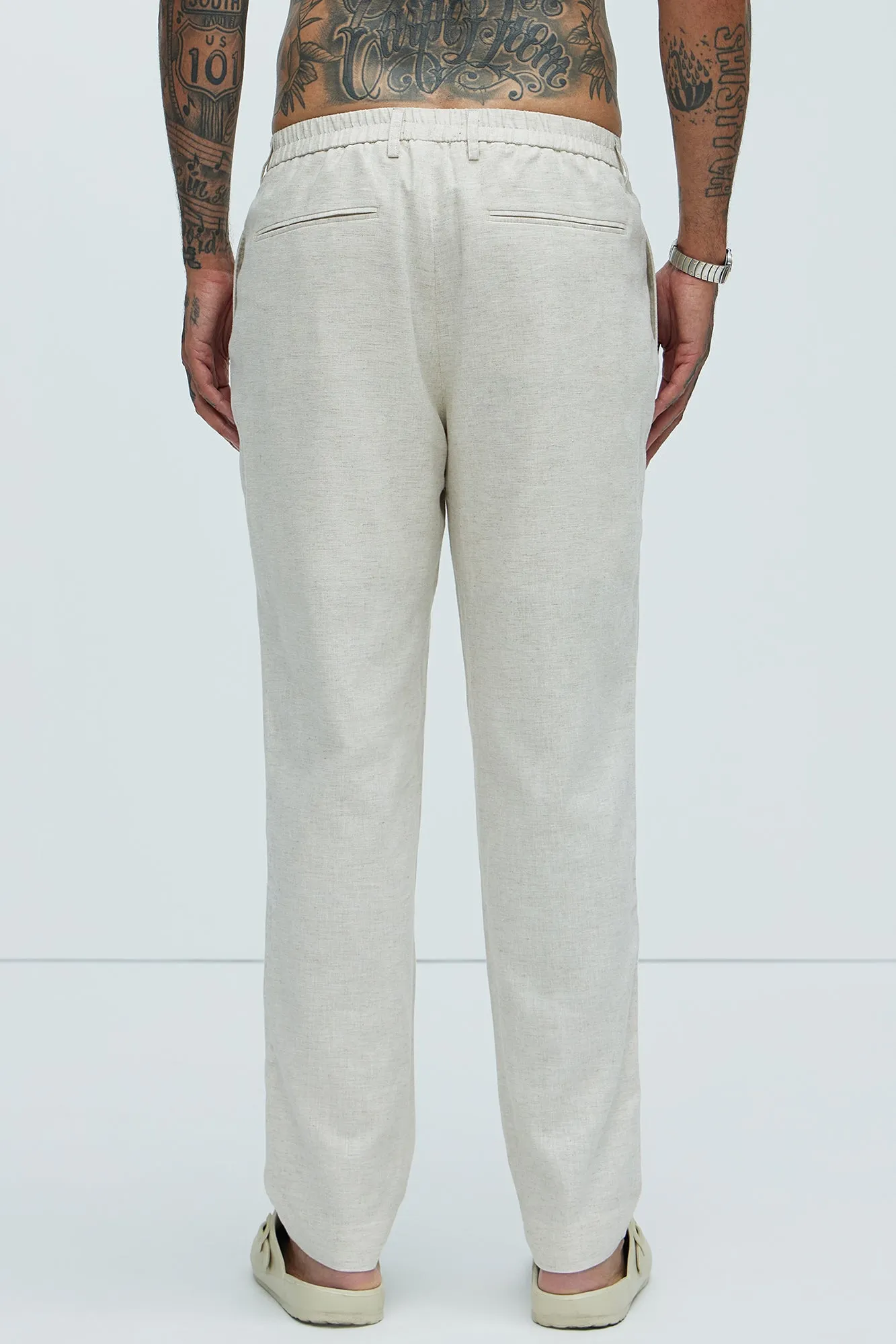 Bahamas Straight Pleated Linen Trousers - Oatmeal