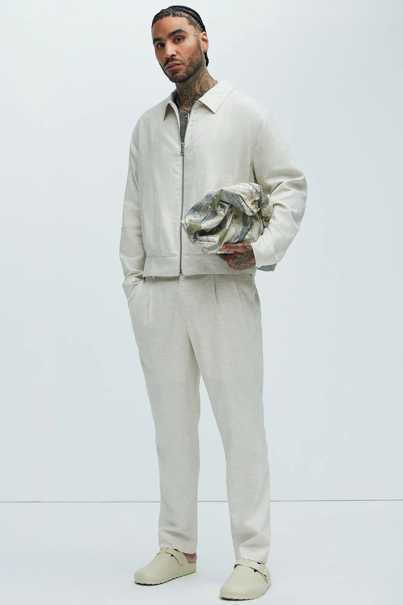 Bahamas Straight Pleated Linen Trousers - Oatmeal