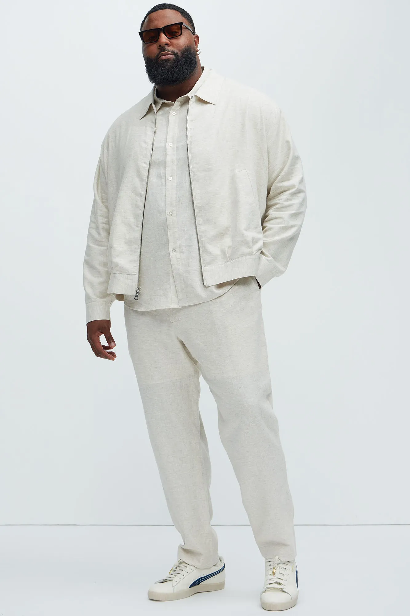 Bahamas Straight Pleated Linen Trousers - Oatmeal