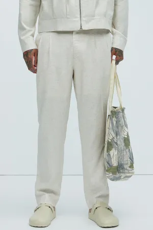 Bahamas Straight Pleated Linen Trousers - Oatmeal
