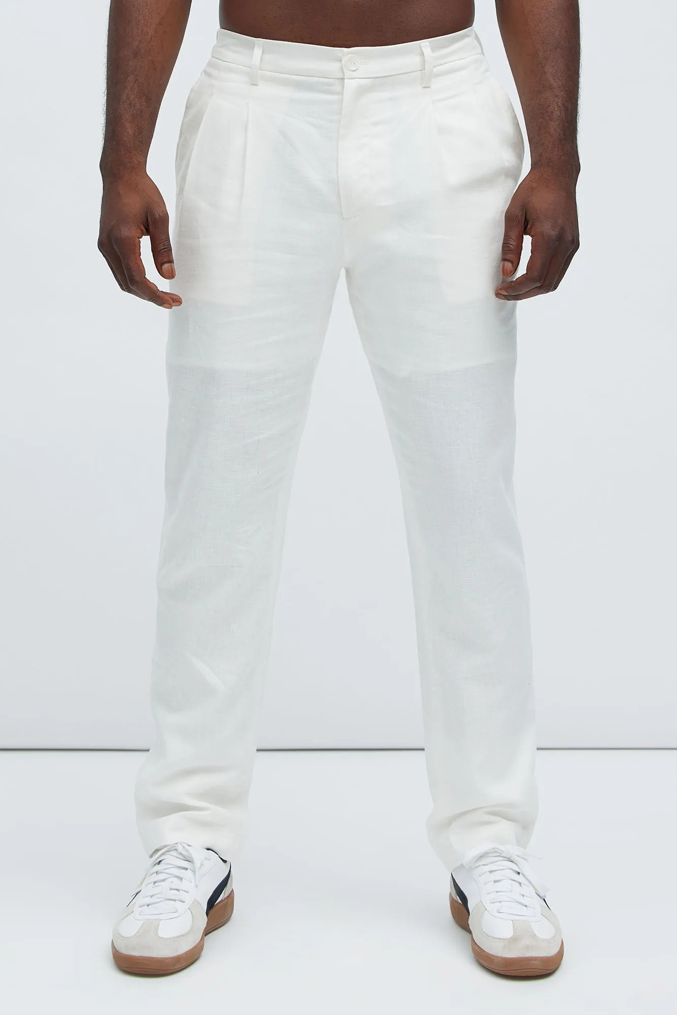 Bahamas Straight Pleated Linen Trousers - White