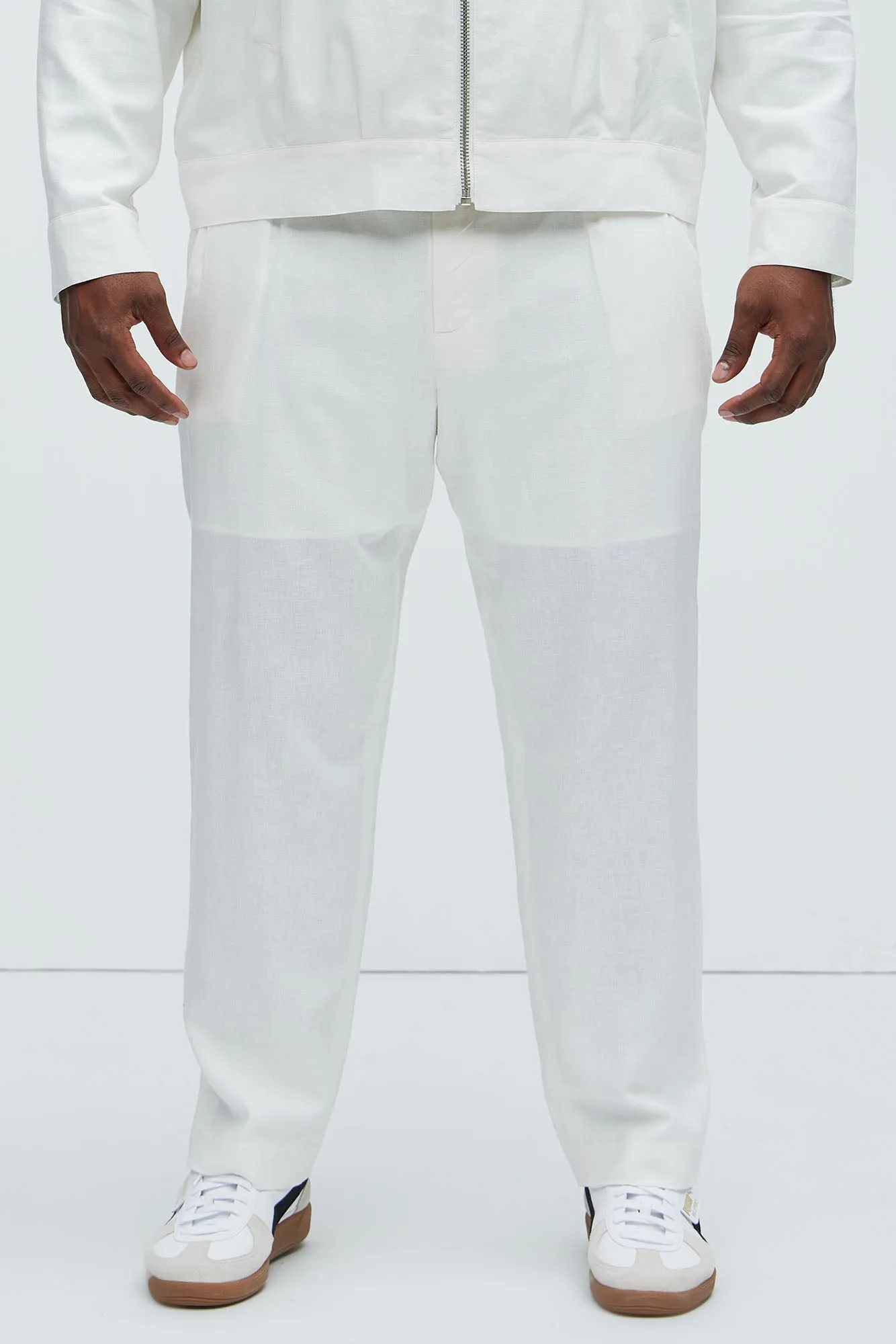 Bahamas Straight Pleated Linen Trousers - White