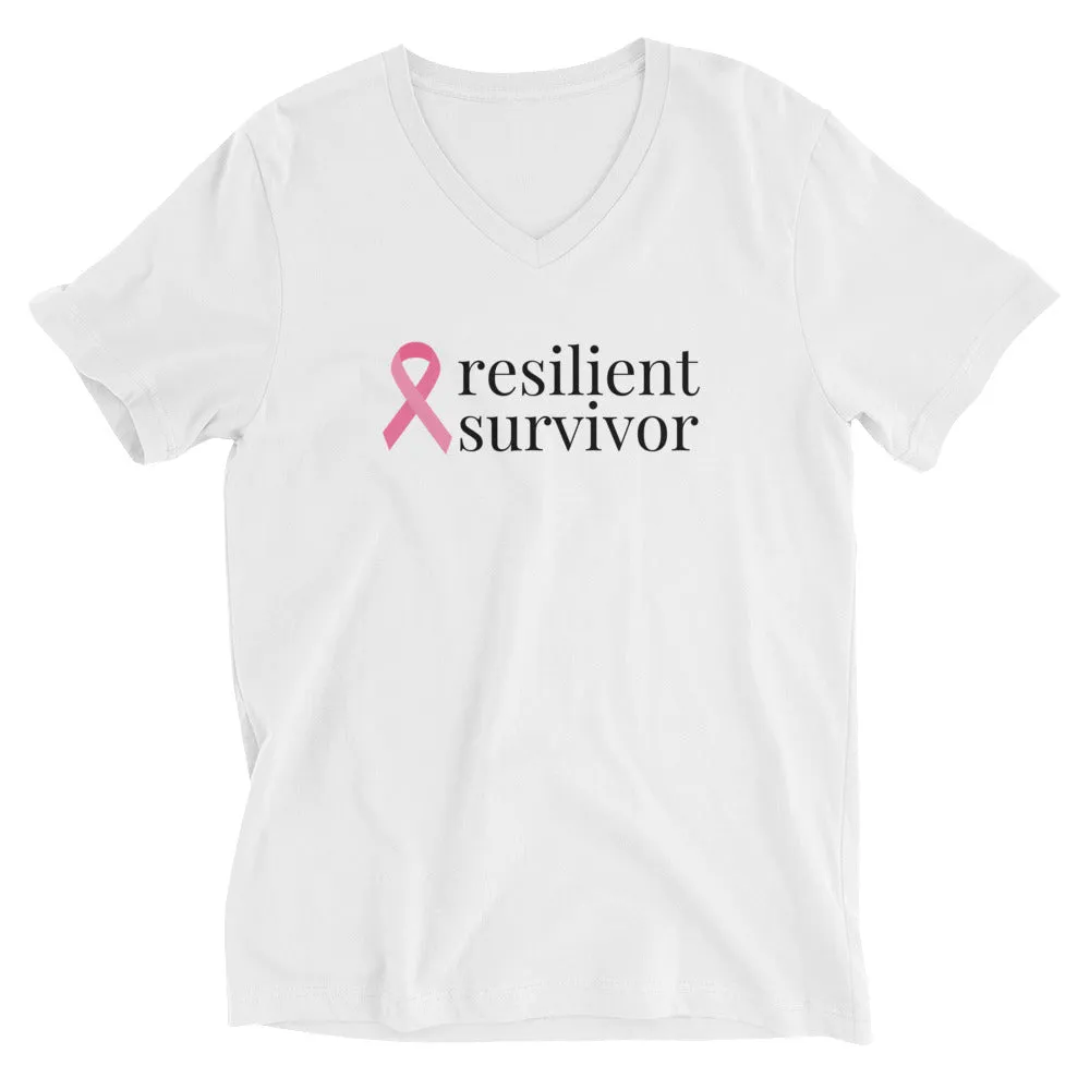 Breast Cancer resilient survivor Ribbon V-Neck T-Shirt