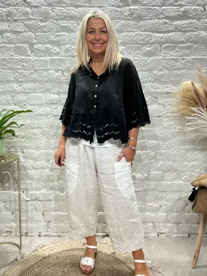 Eden Pure Linen E16 Pretty Frill Button Through Top or Shacket