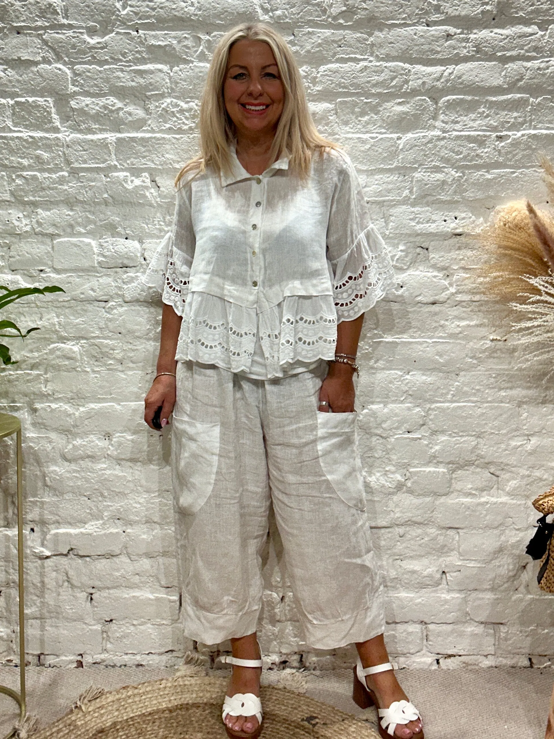 Eden Pure Linen E16 Pretty Frill Button Through Top or Shacket