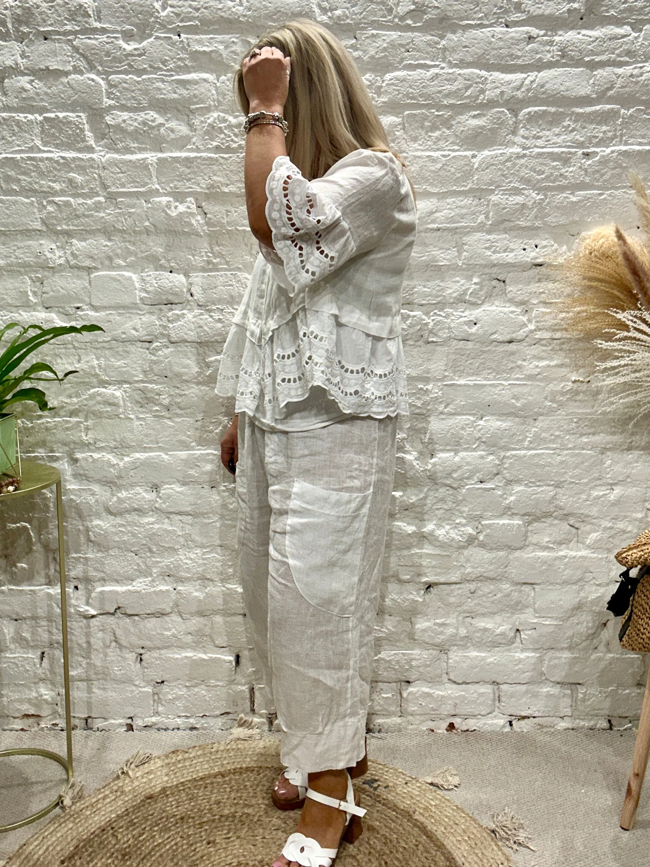 Eden Pure Linen E16 Pretty Frill Button Through Top or Shacket