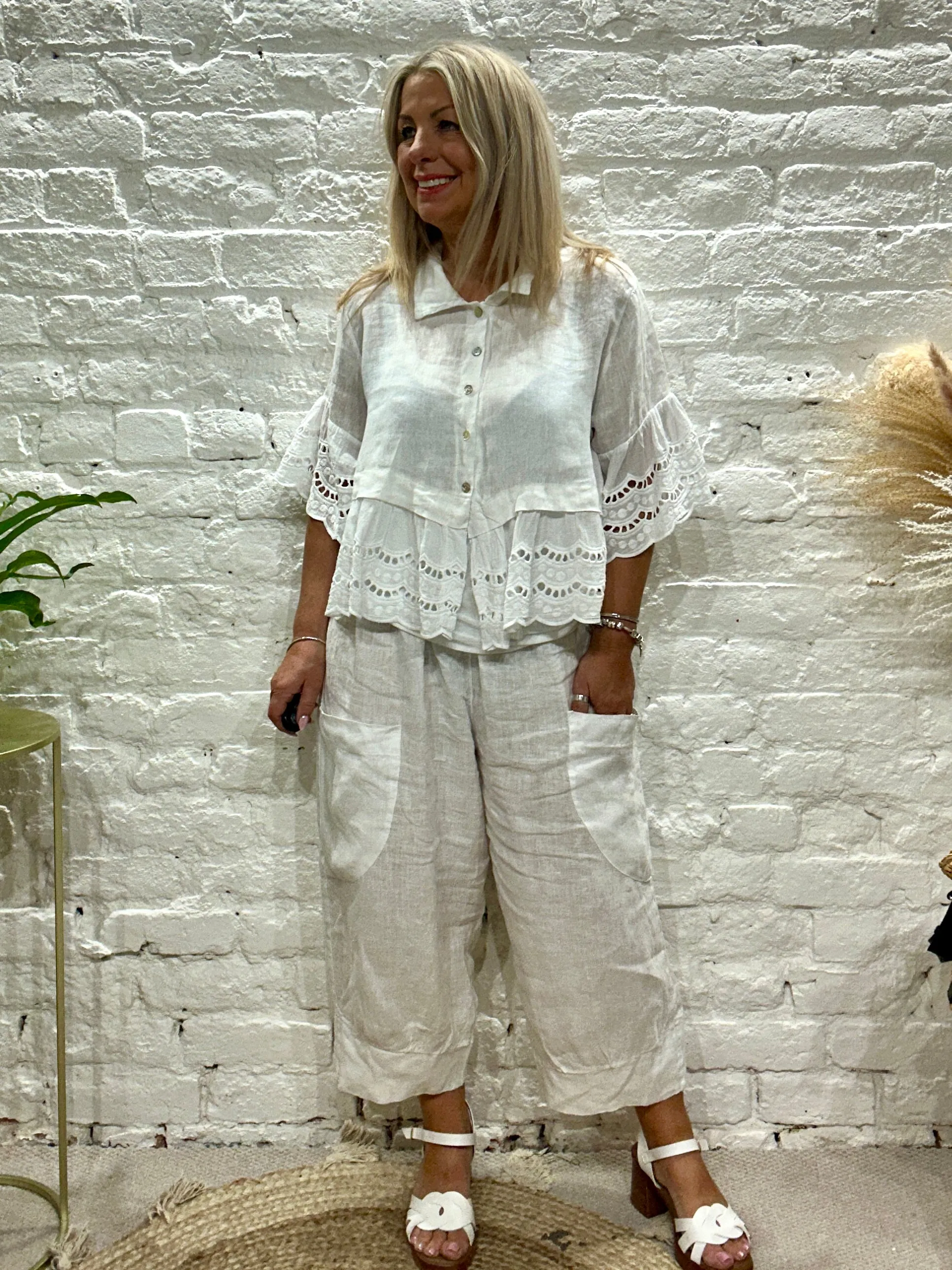Eden Pure Linen E16 Pretty Frill Button Through Top or Shacket