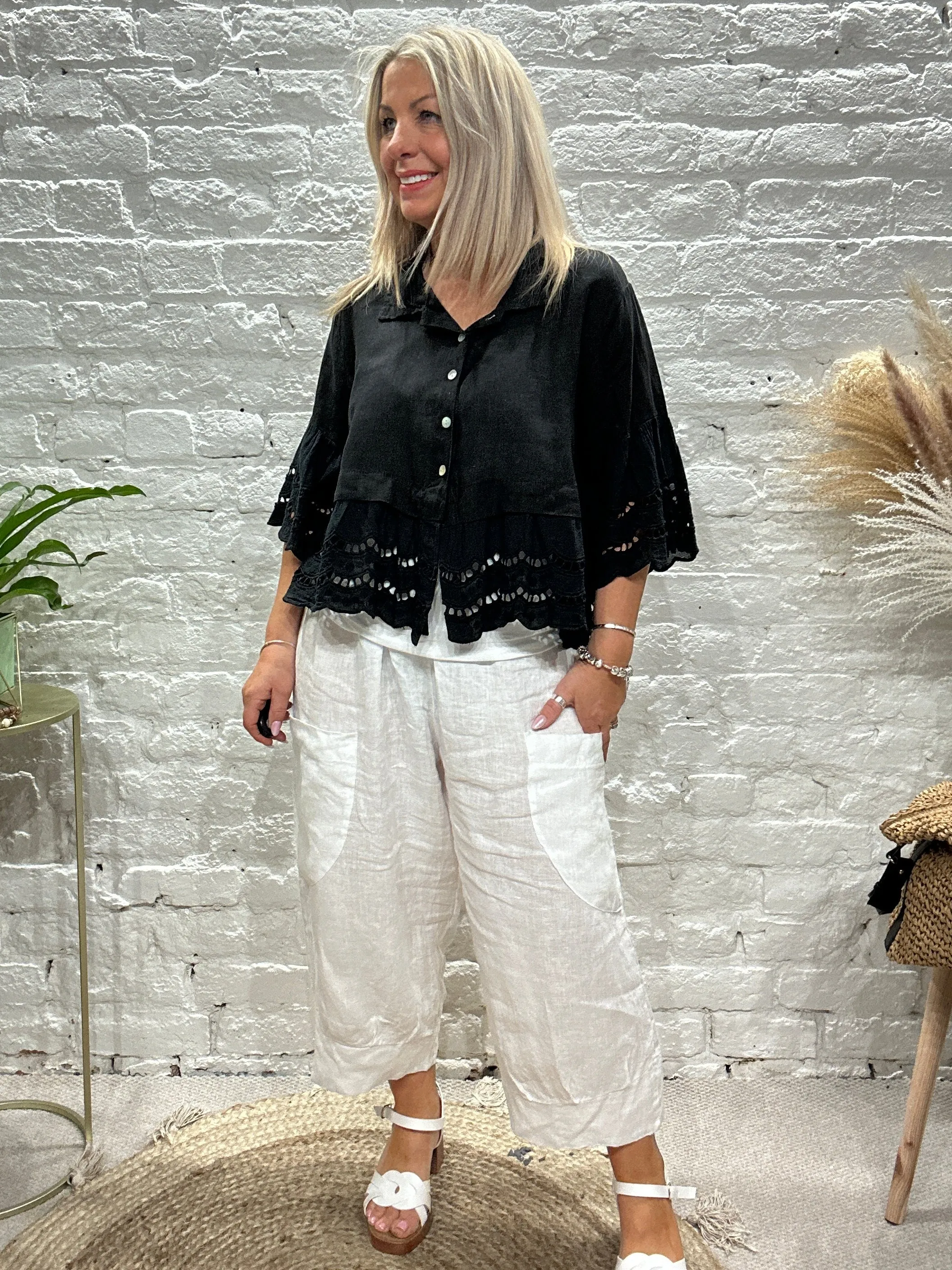 Eden Pure Linen E16 Pretty Frill Button Through Top or Shacket
