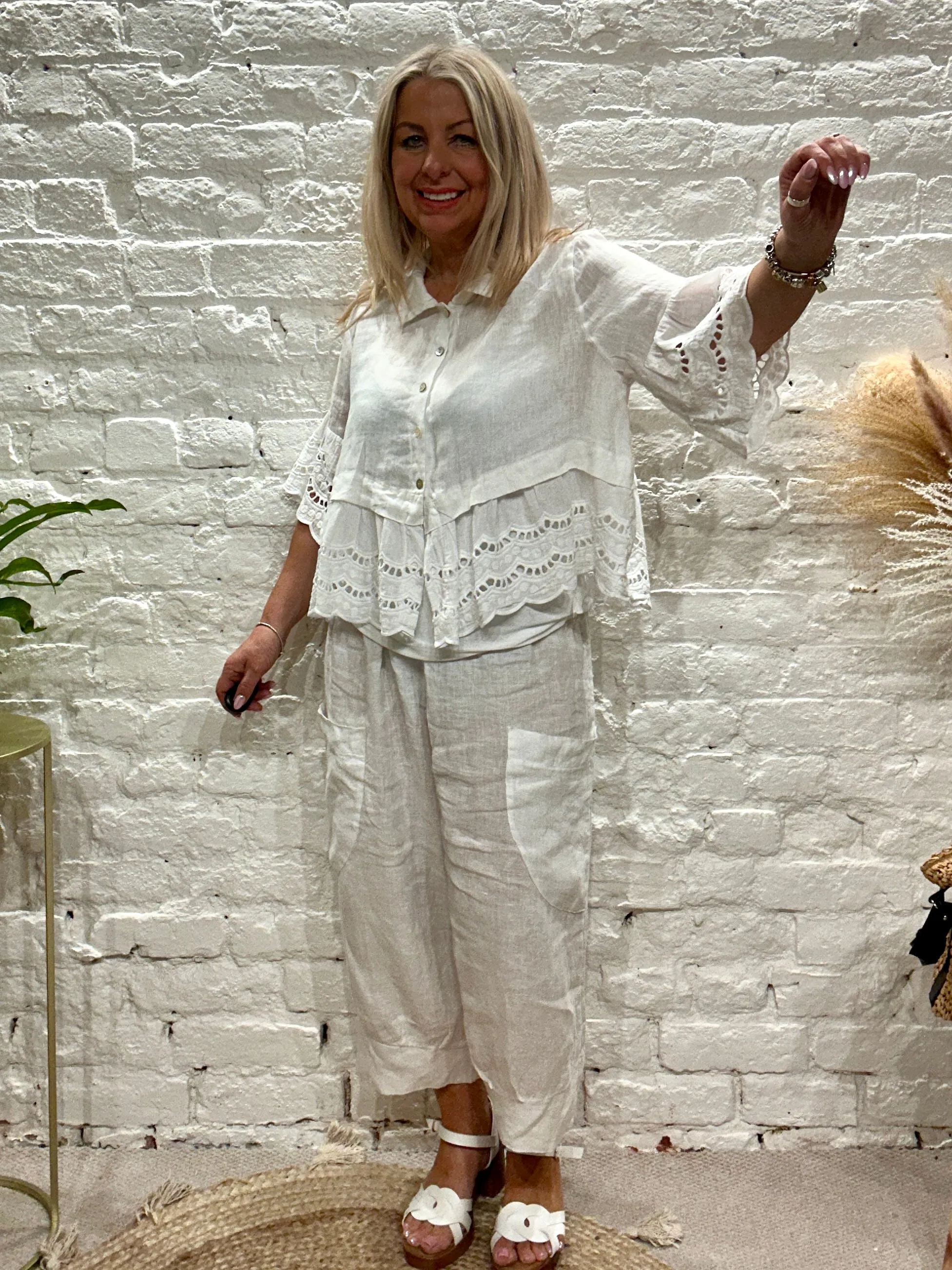 Eden Pure Linen E16 Pretty Frill Button Through Top or Shacket