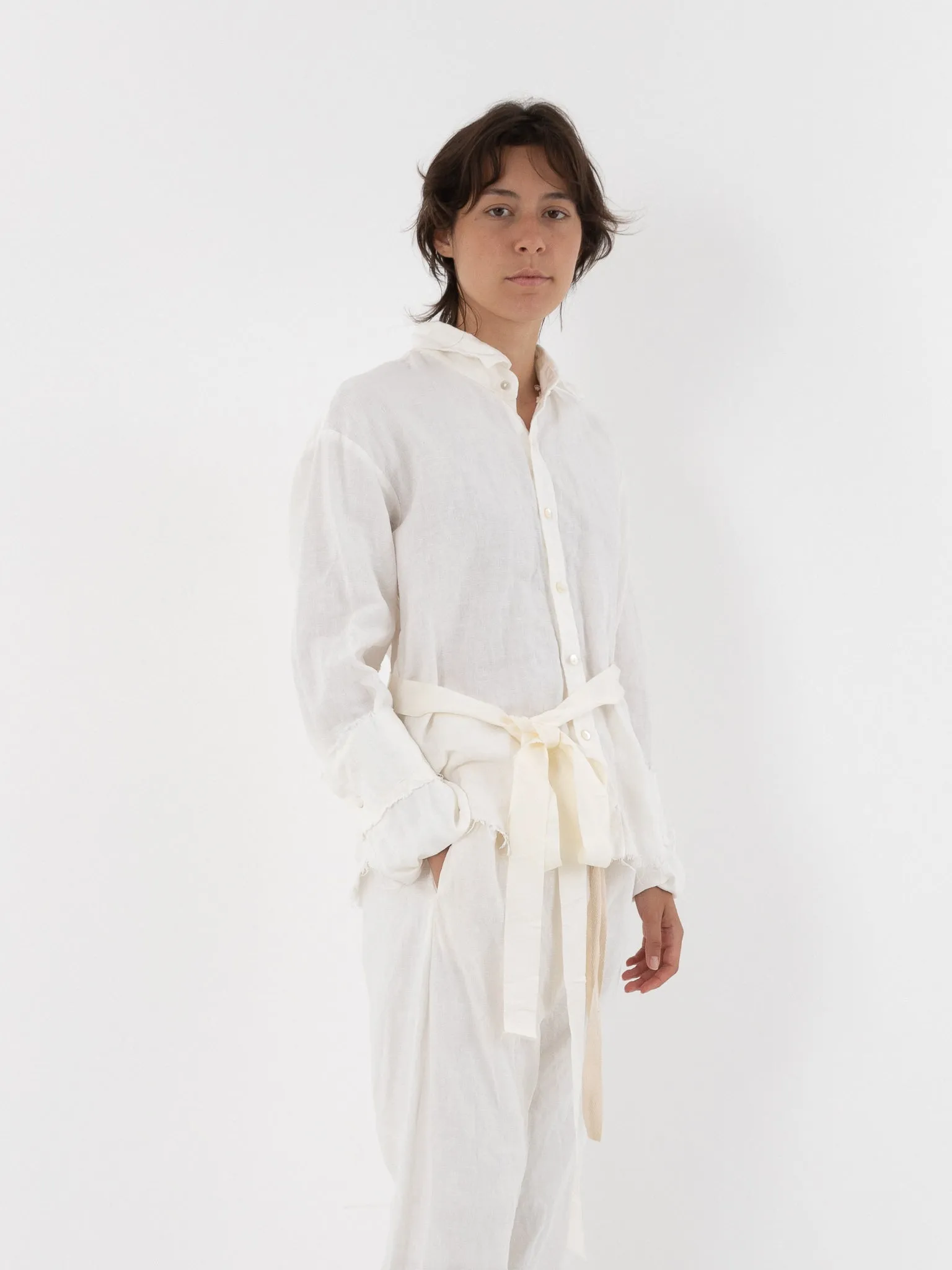 Elena Dawson Shirt, White Linen
