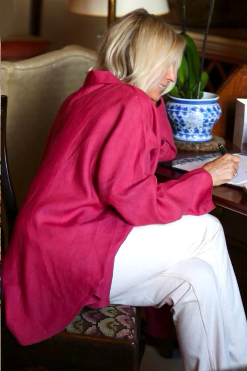 F-THE TARA OVERSIZED SHIRT IN RASPBERRY IRISH LINEN