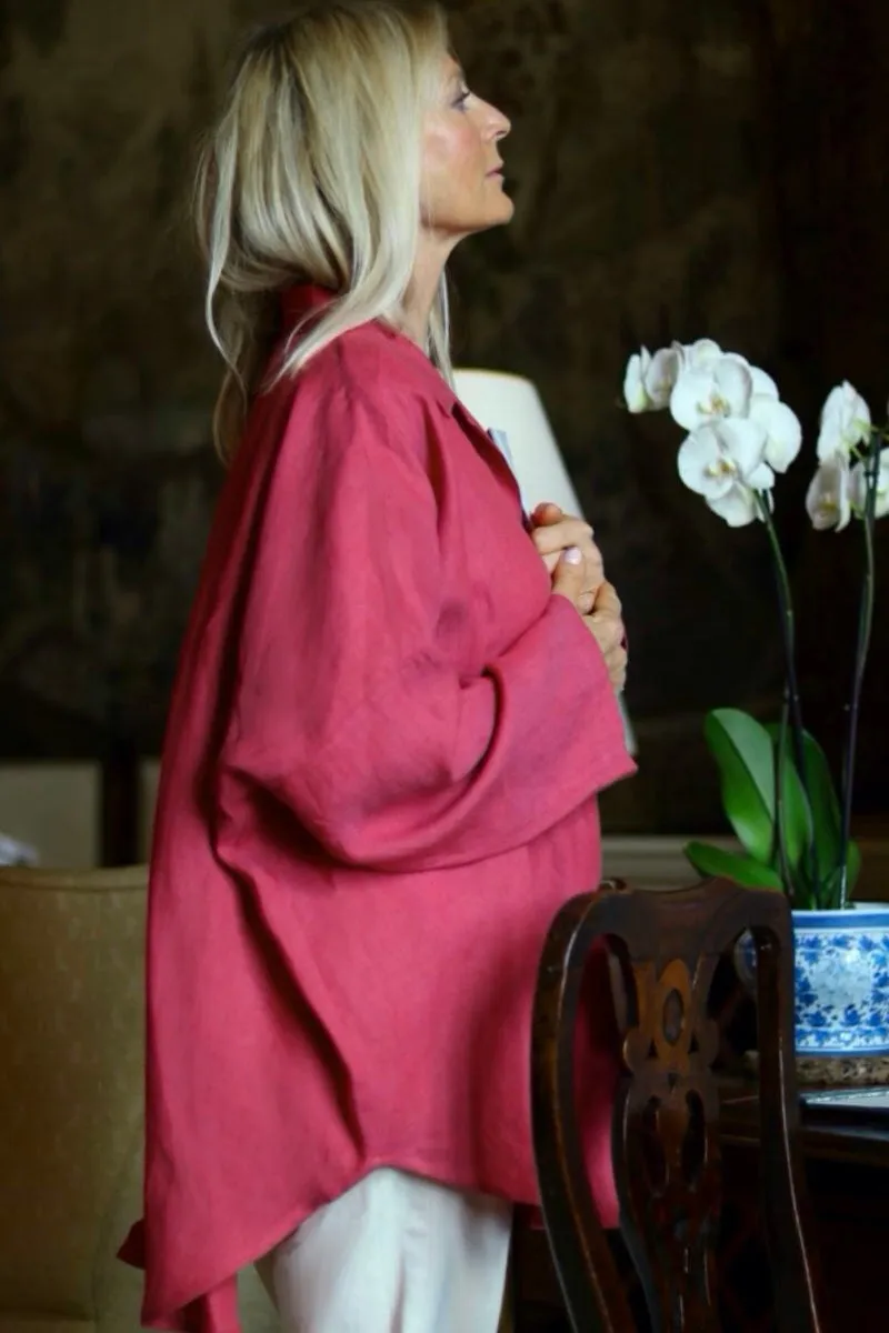 F-THE TARA OVERSIZED SHIRT IN RASPBERRY IRISH LINEN