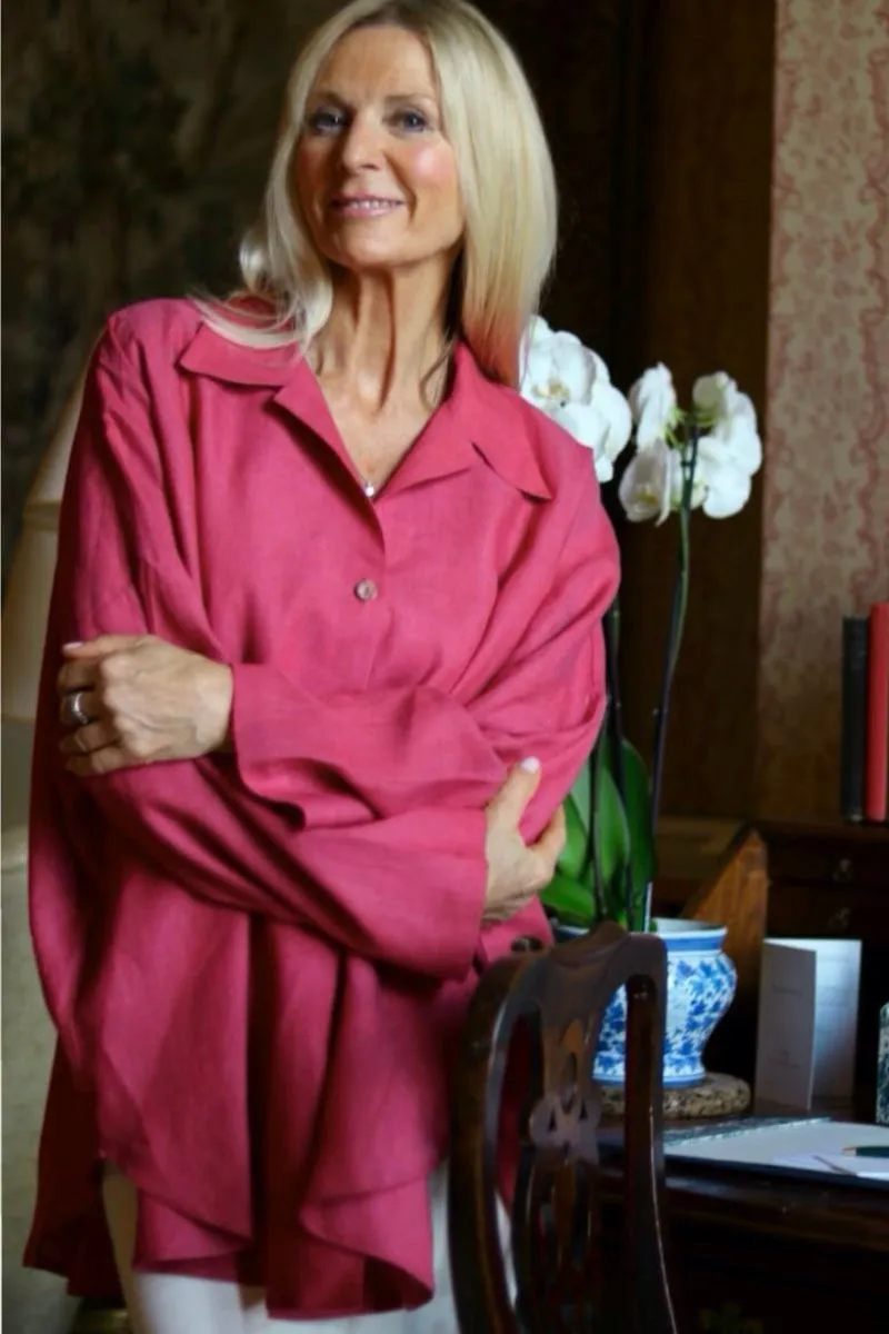 F-THE TARA OVERSIZED SHIRT IN RASPBERRY IRISH LINEN