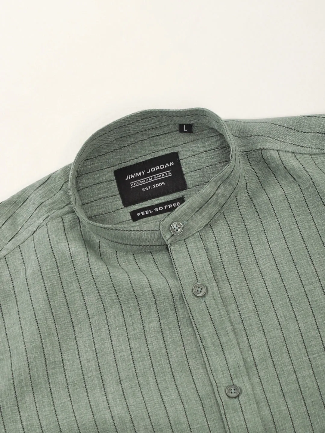 Fabric Linen Sea Green Stitch Full Sleeve Shirt