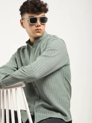 Fabric Linen Sea Green Stitch Full Sleeve Shirt