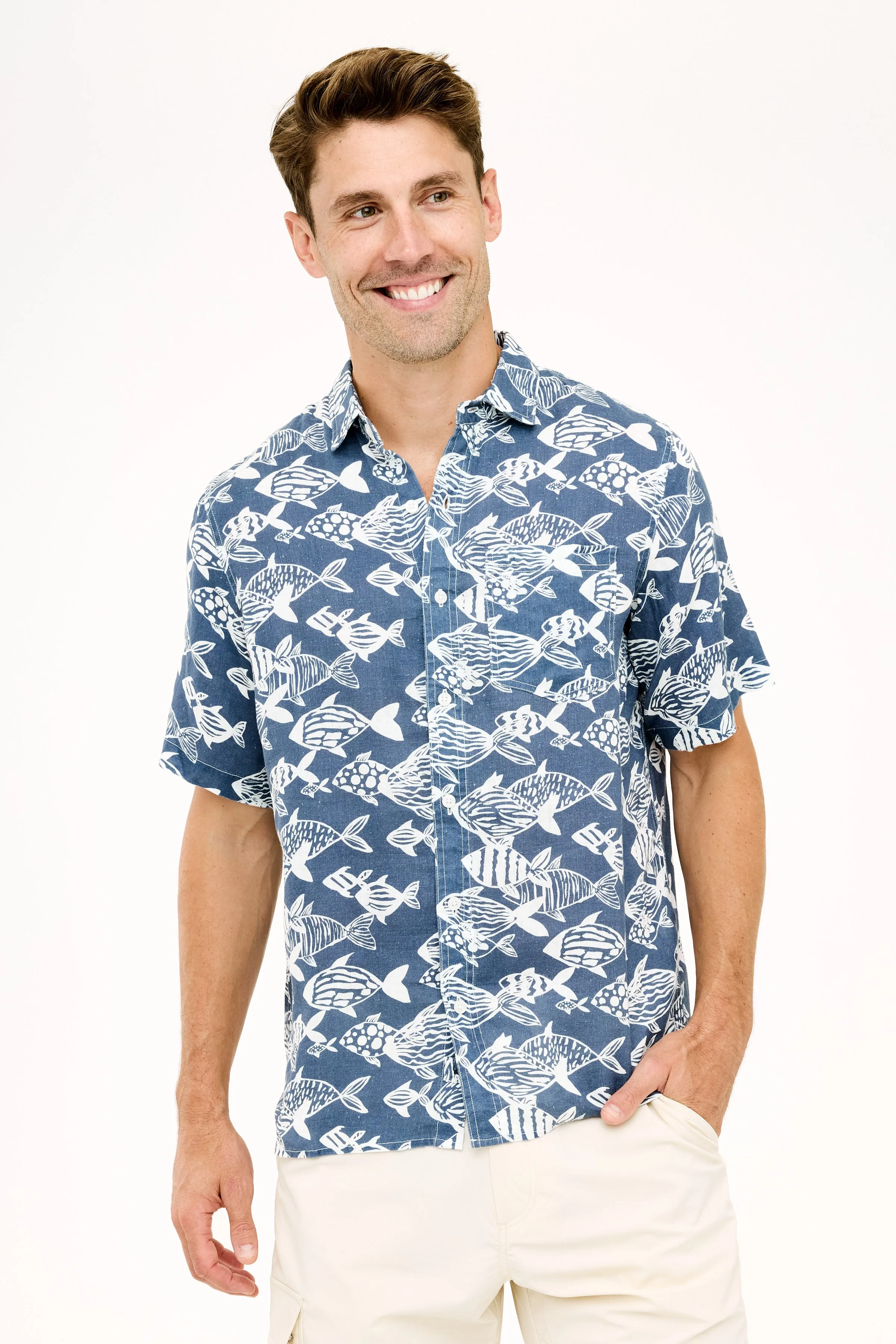 Irie Linen Shirt - Skipper Blue Fish