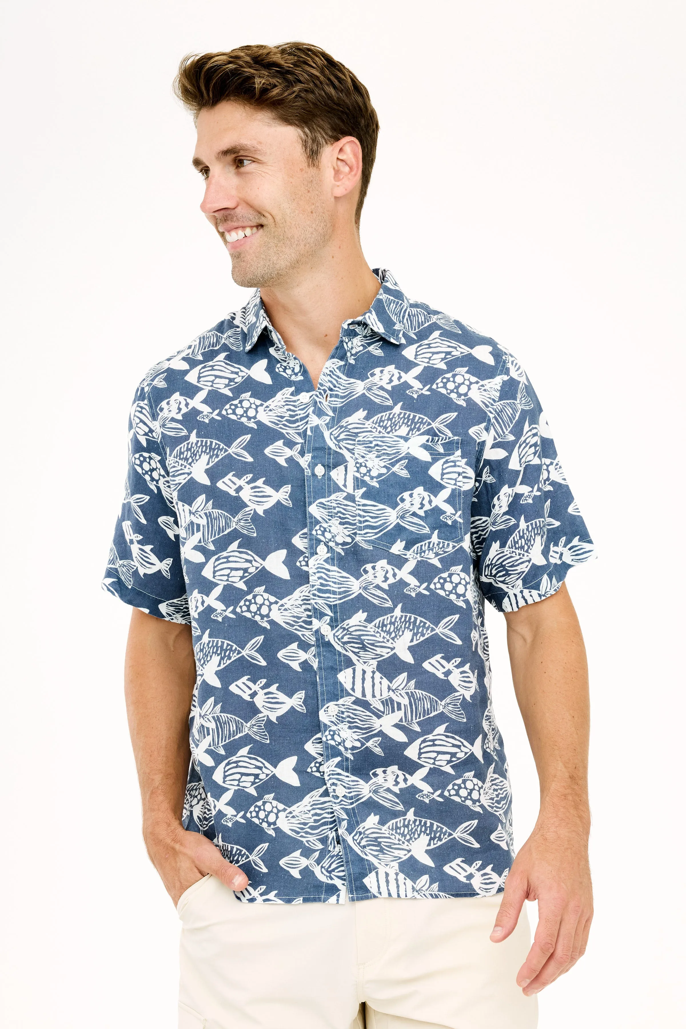 Irie Linen Shirt - Skipper Blue Fish