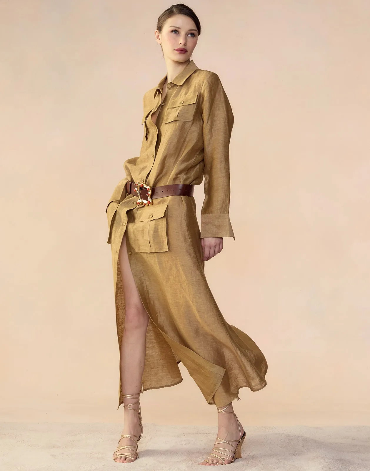 Lagos Silk Linen Shirt Dress