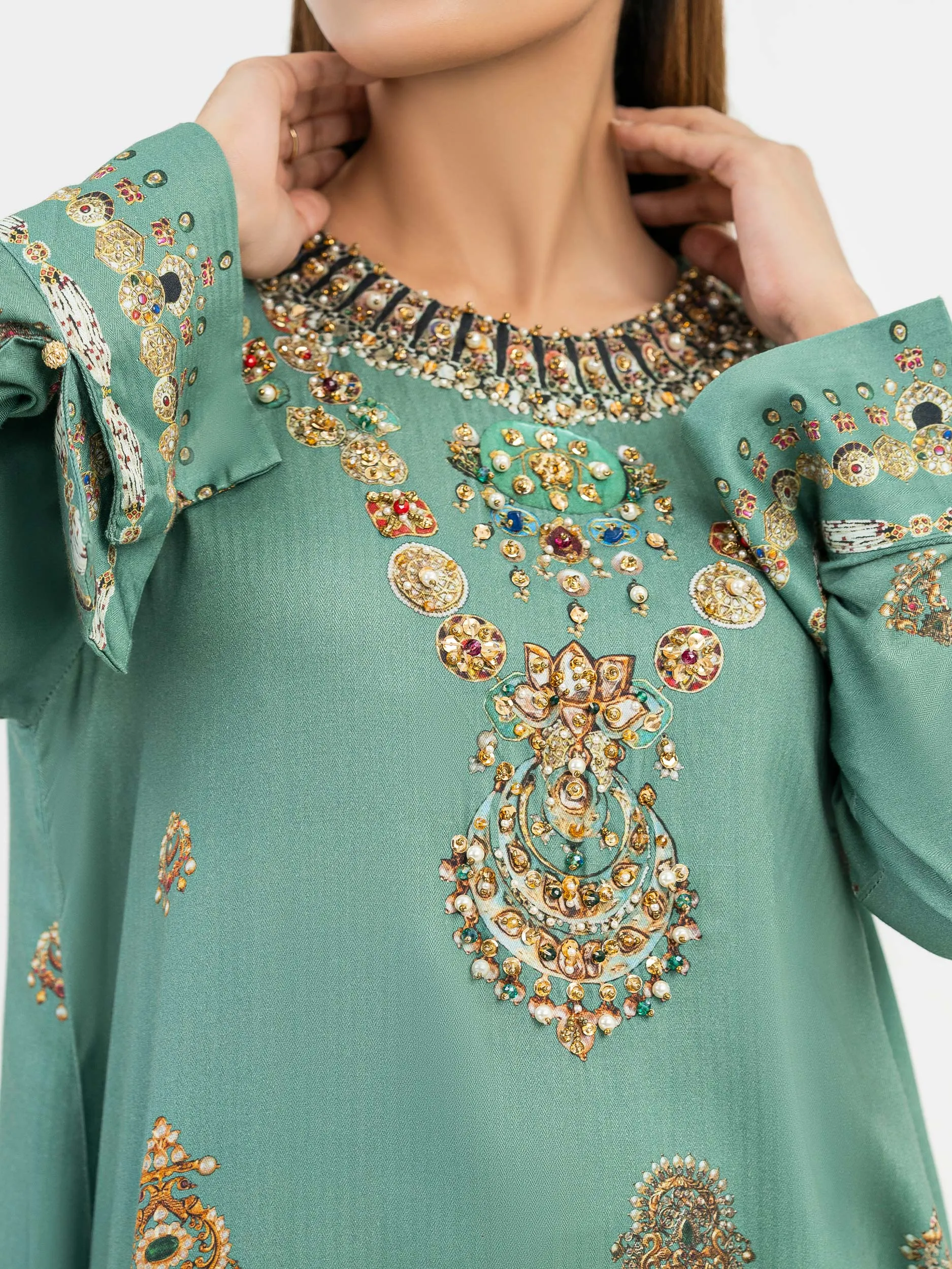 Limelight Green Linen Embroidered Shirt (P6673SH)