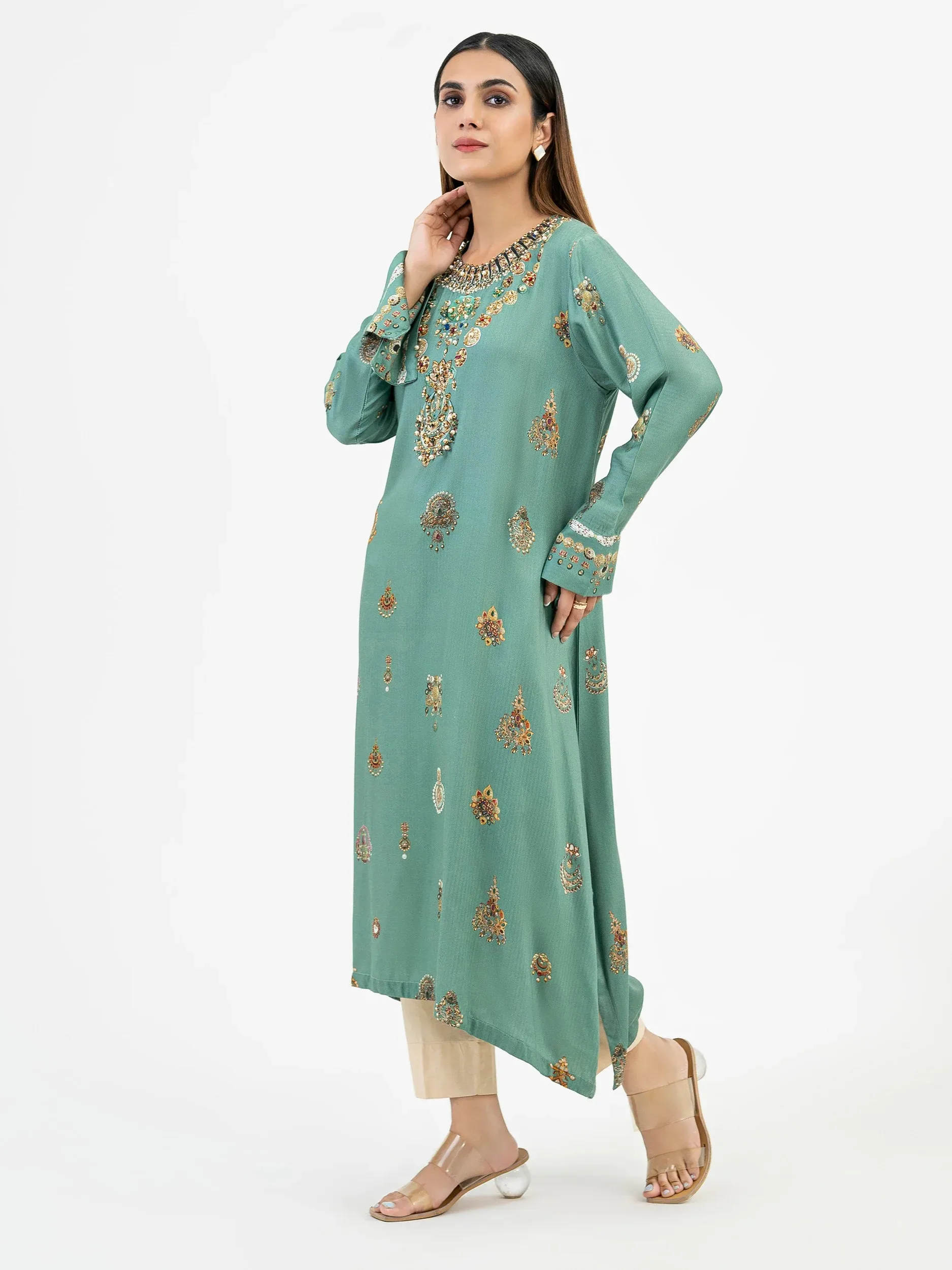 Limelight Green Linen Embroidered Shirt (P6673SH)