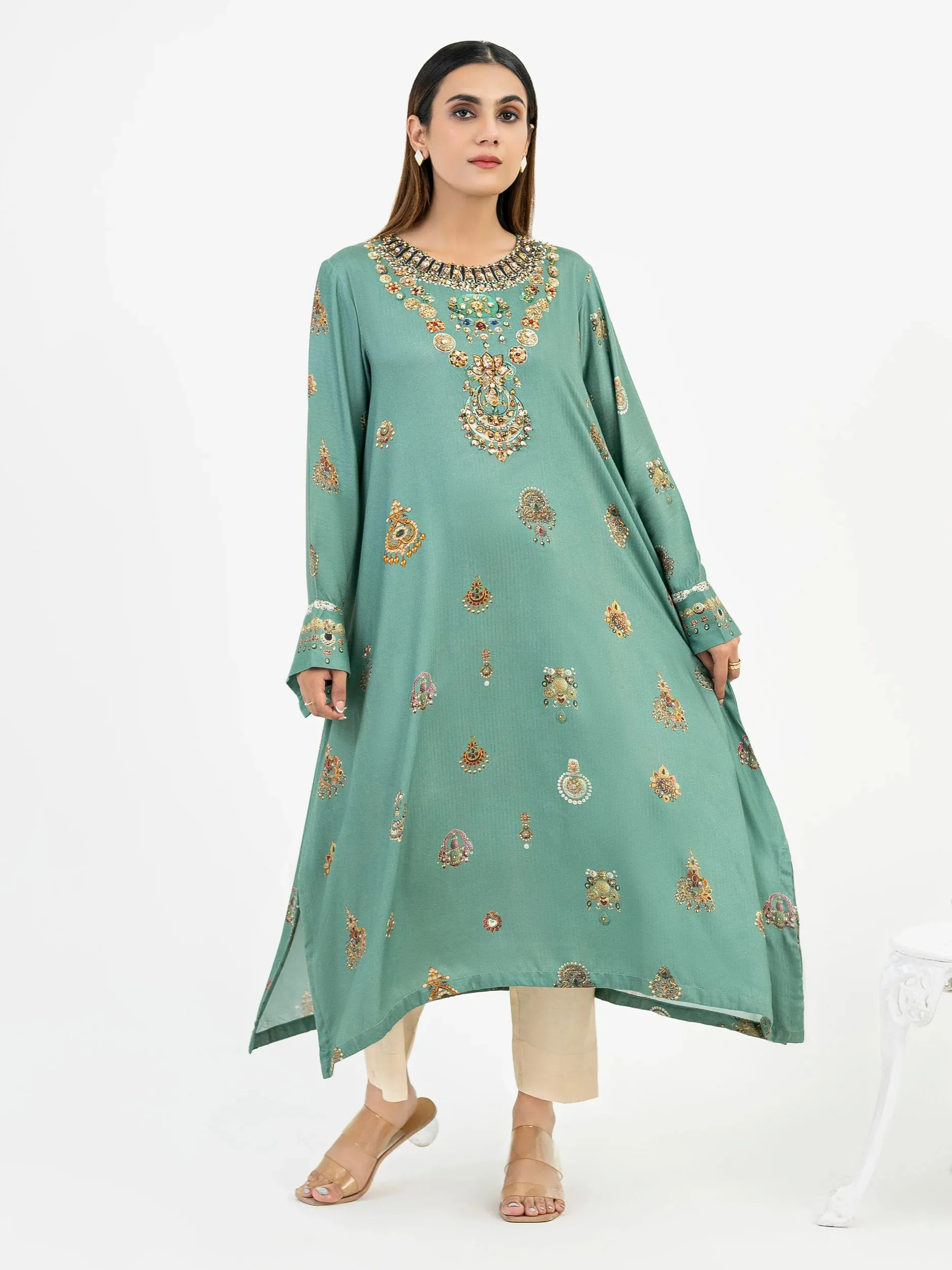 Limelight Green Linen Embroidered Shirt (P6673SH)