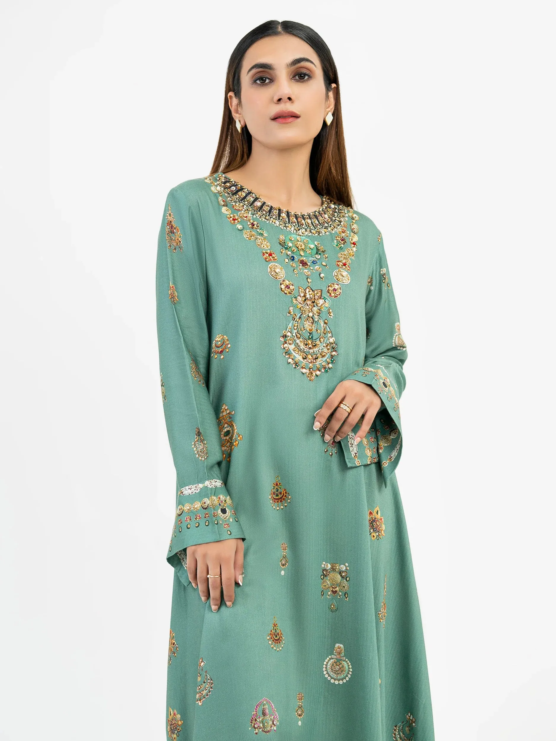 Limelight Green Linen Embroidered Shirt (P6673SH)