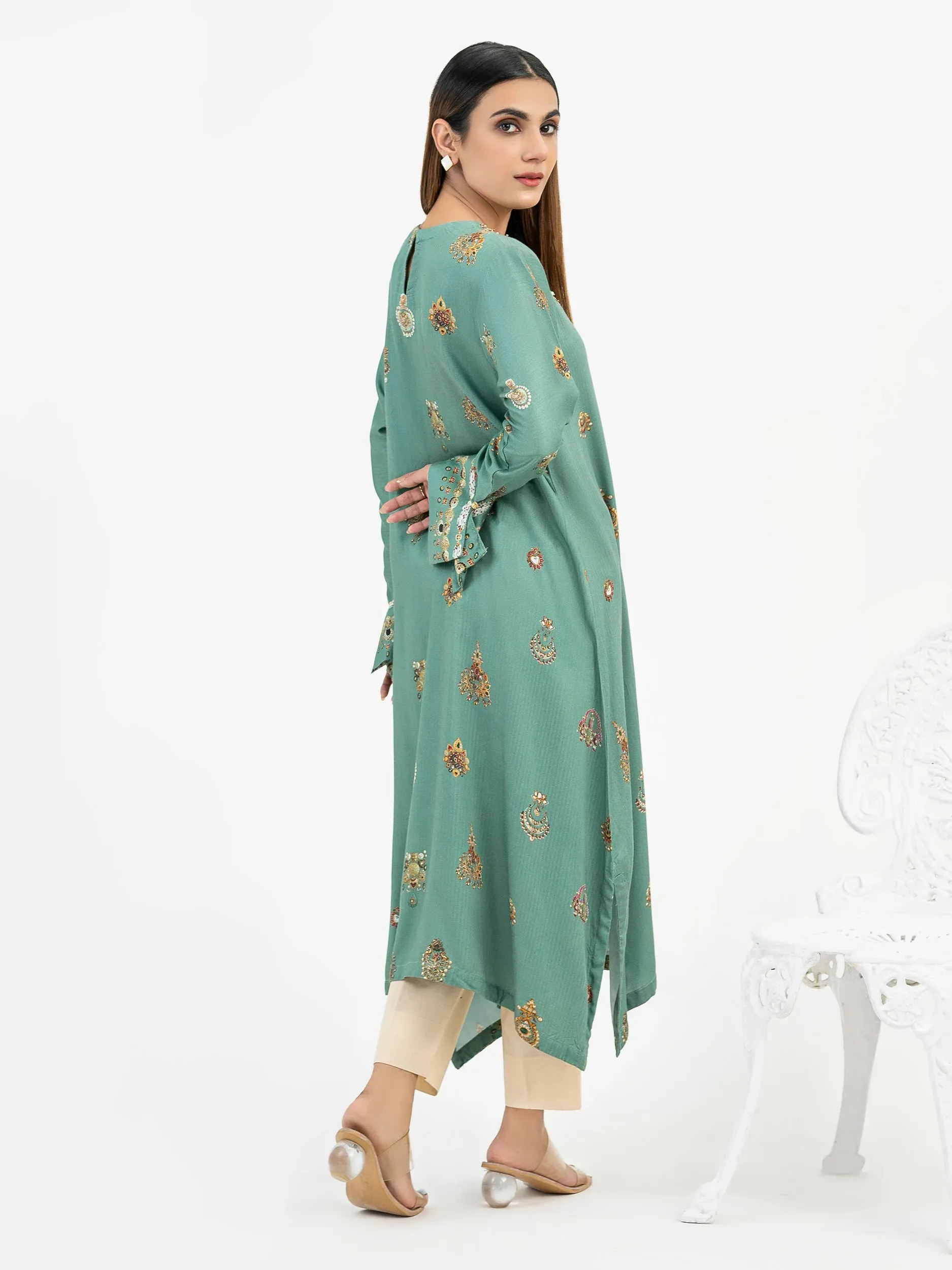 Limelight Green Linen Embroidered Shirt (P6673SH)