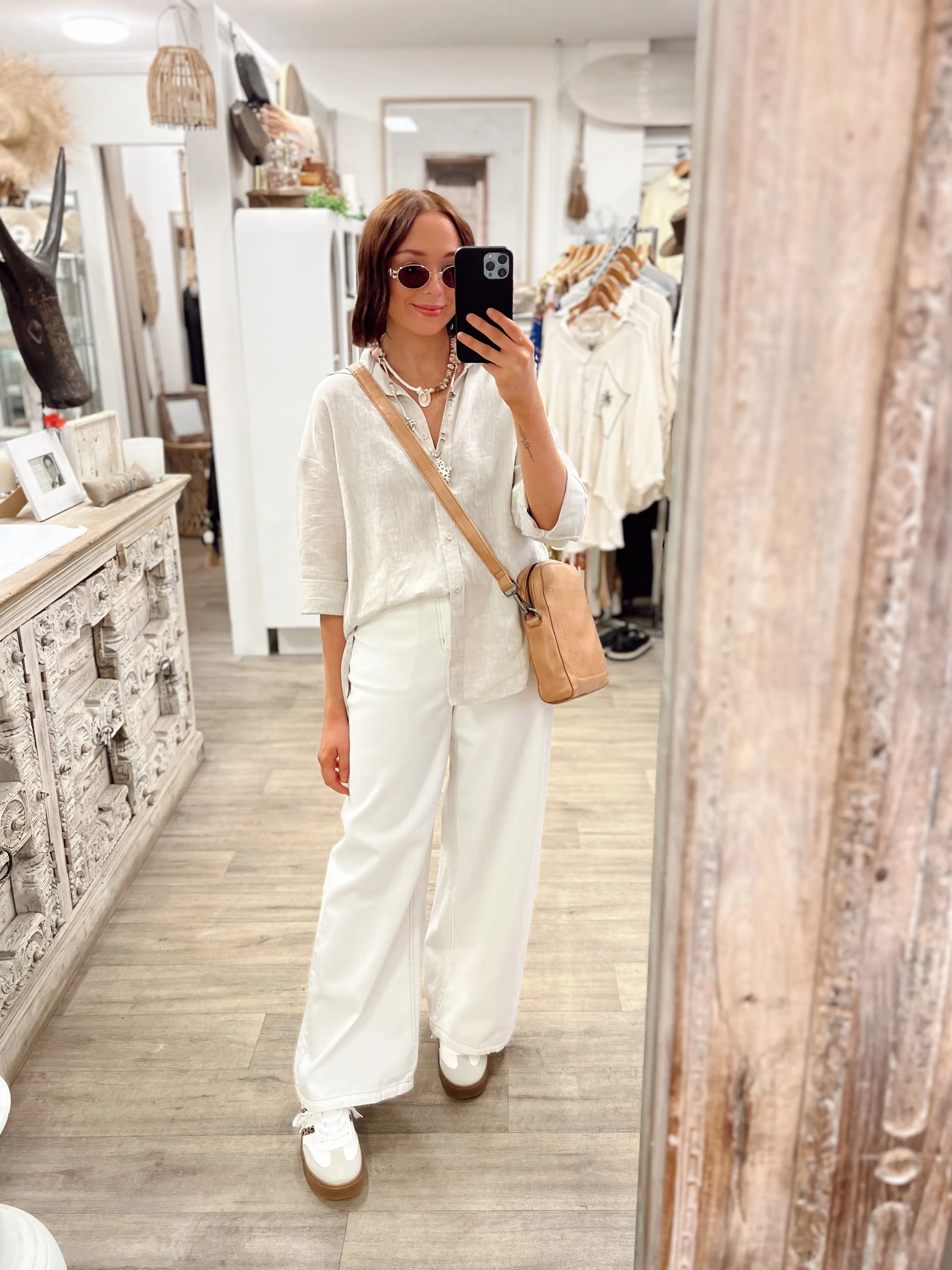 Linen Boyfriend Shirt LL - Natural