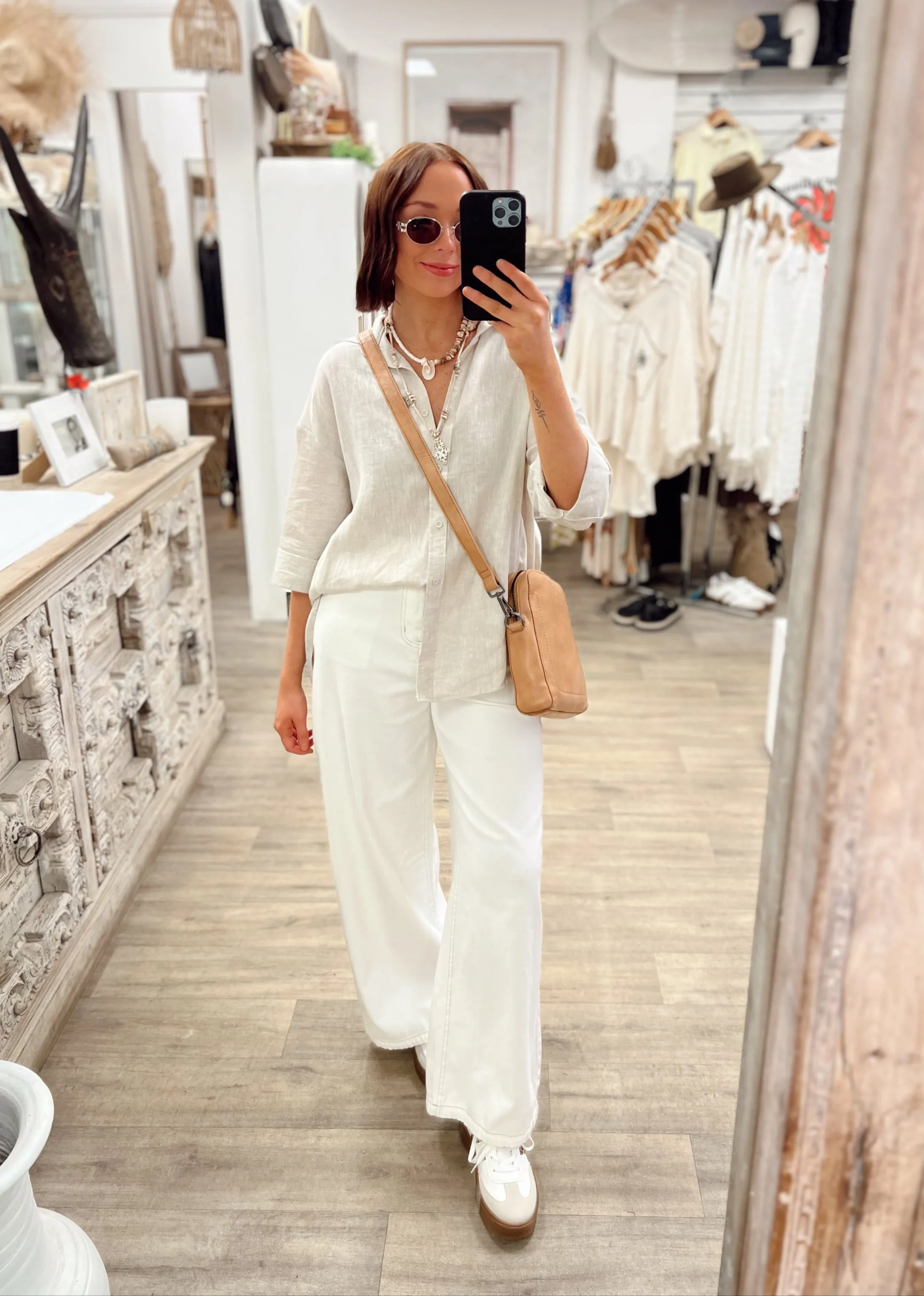 Linen Boyfriend Shirt LL - Natural