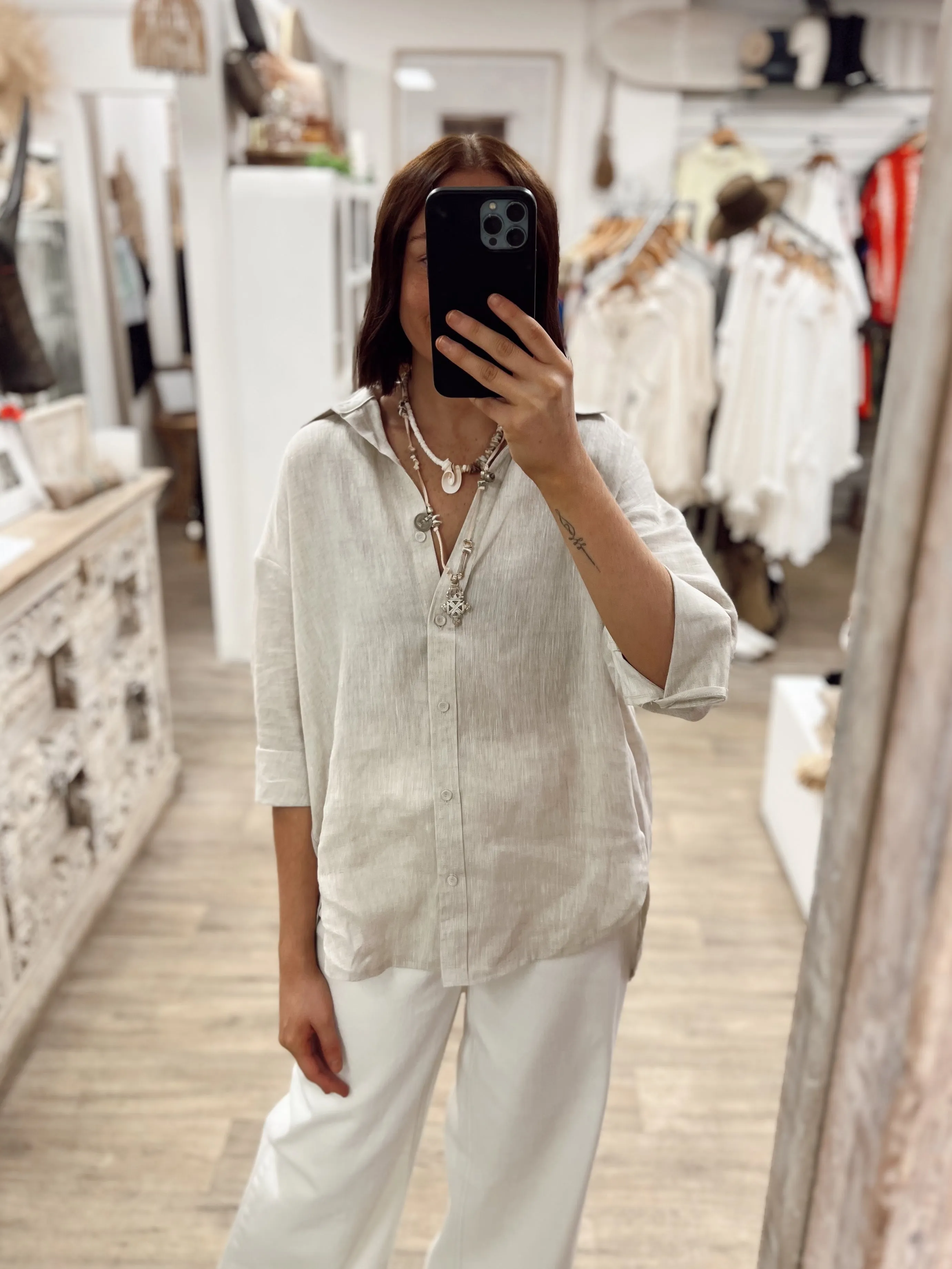 Linen Boyfriend Shirt LL - Natural