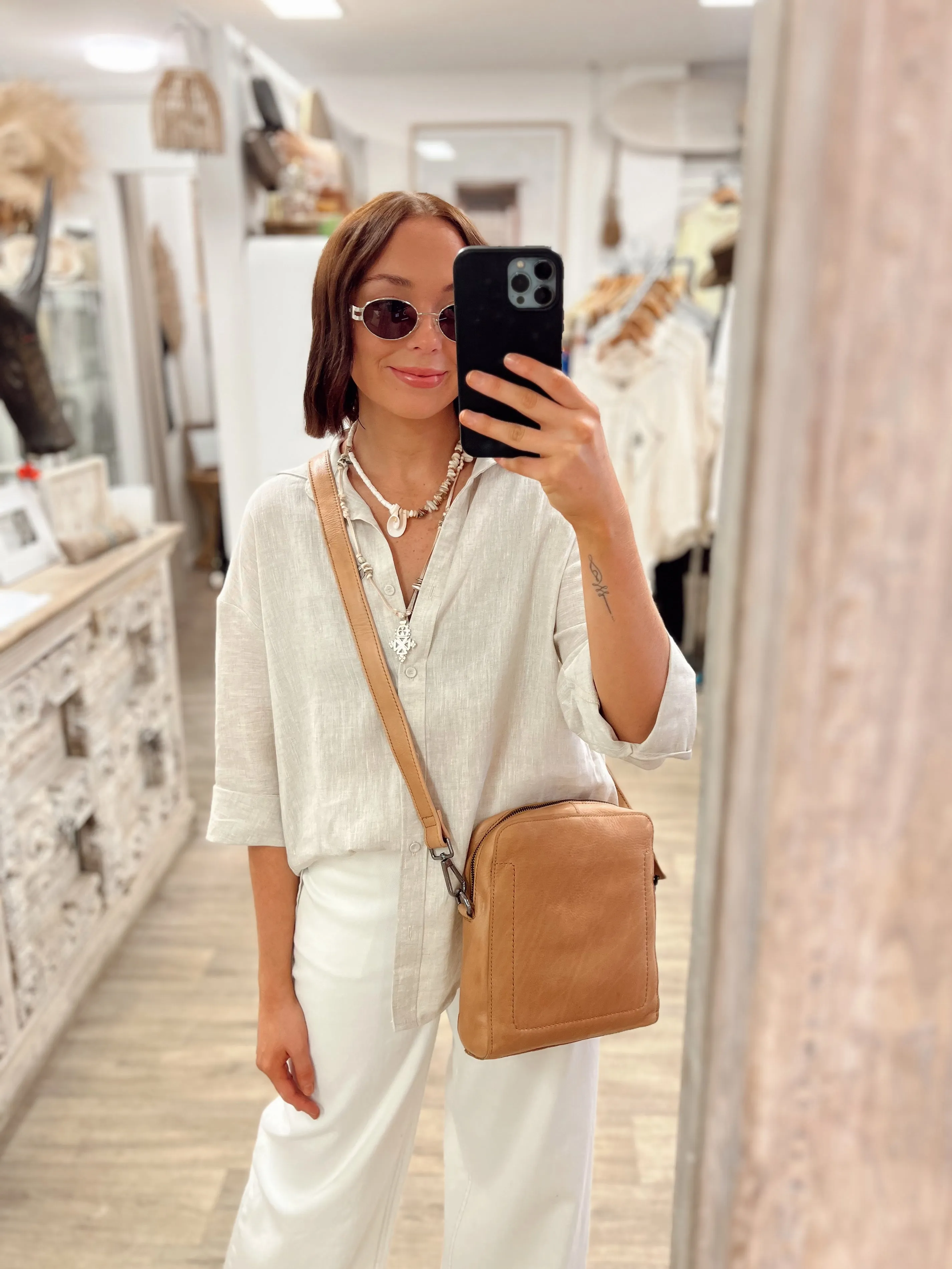 Linen Boyfriend Shirt LL - Natural