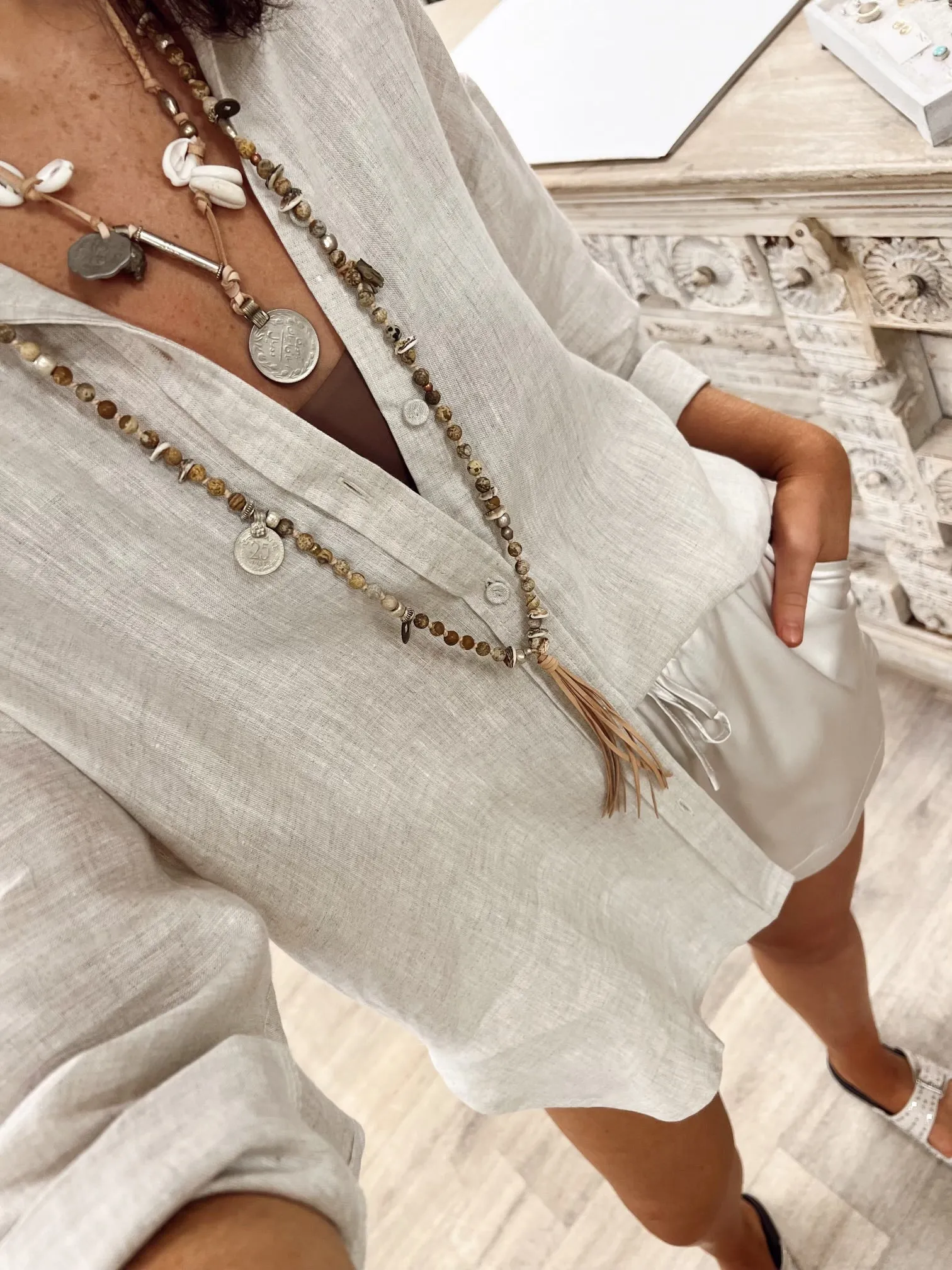 Linen Boyfriend Shirt LL - Natural