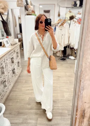 Linen Boyfriend Shirt LL - Natural