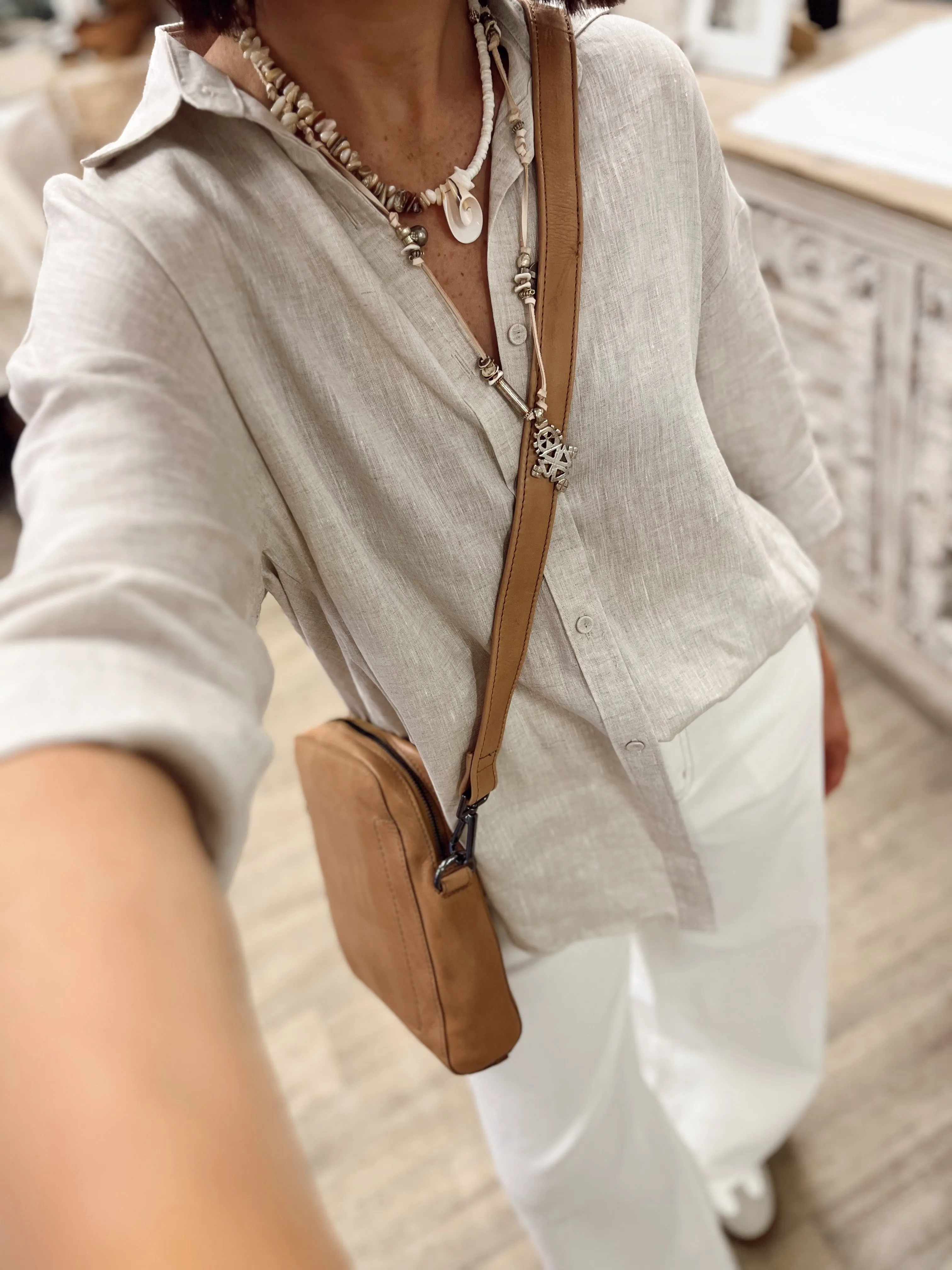 Linen Boyfriend Shirt LL - Natural