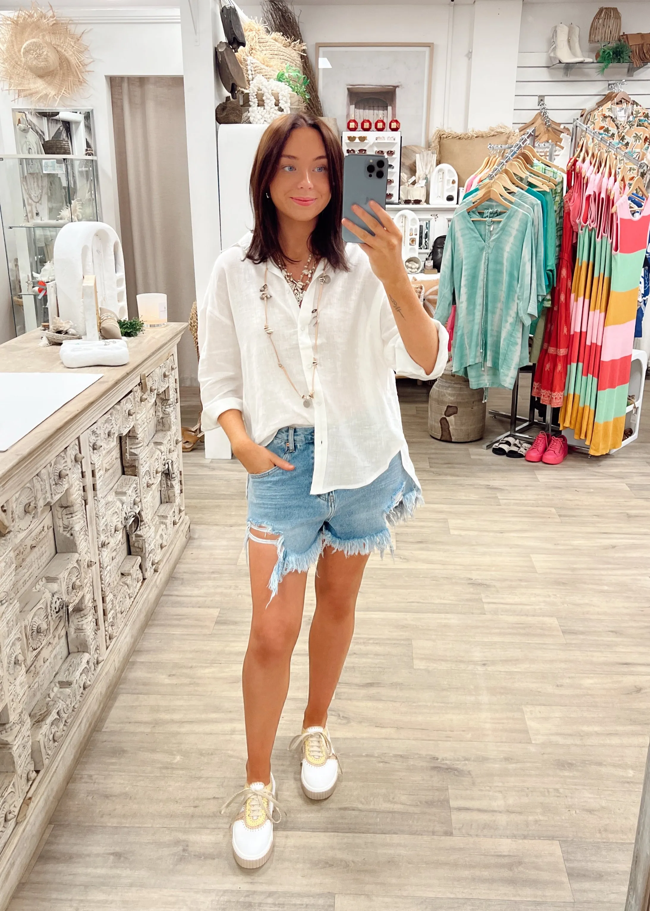 Linen Boyfriend Shirt LL - White