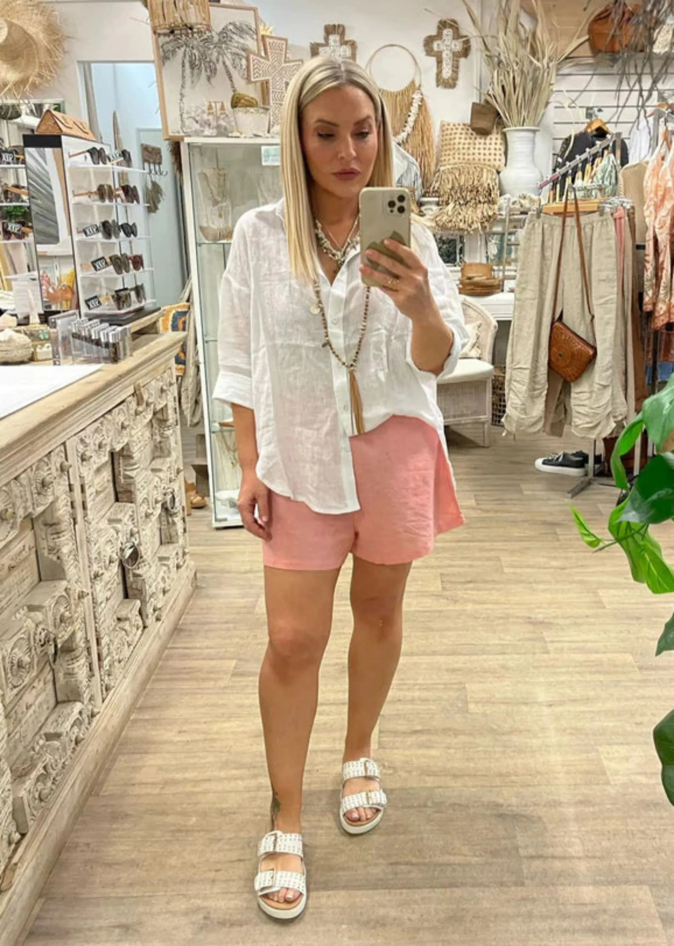 Linen Boyfriend Shirt LL - White