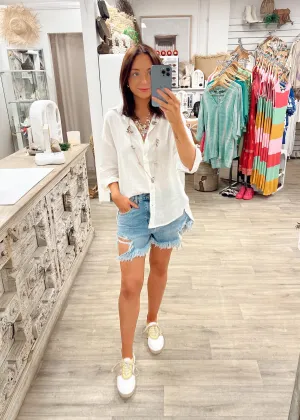 Linen Boyfriend Shirt LL - White