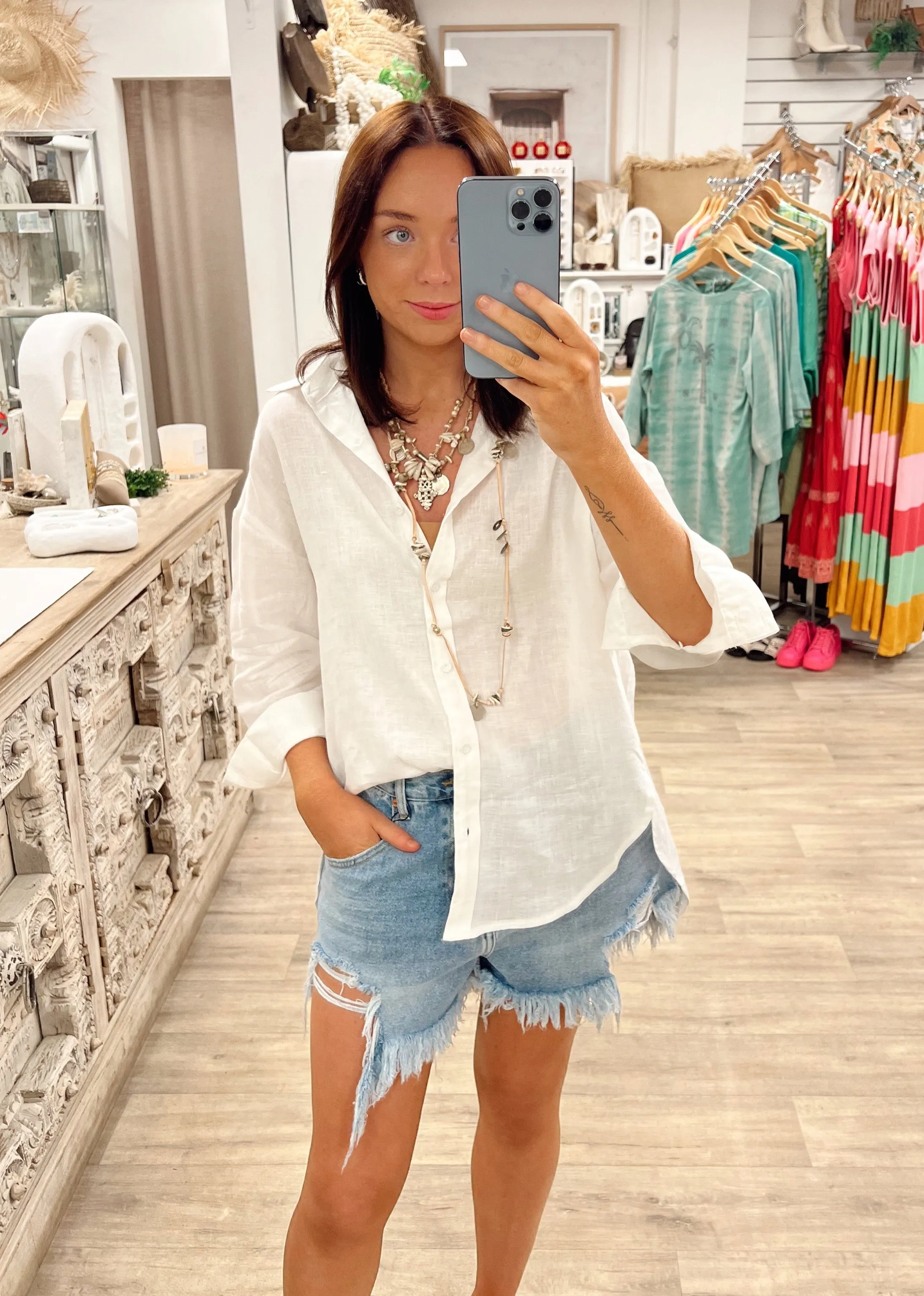 Linen Boyfriend Shirt LL - White