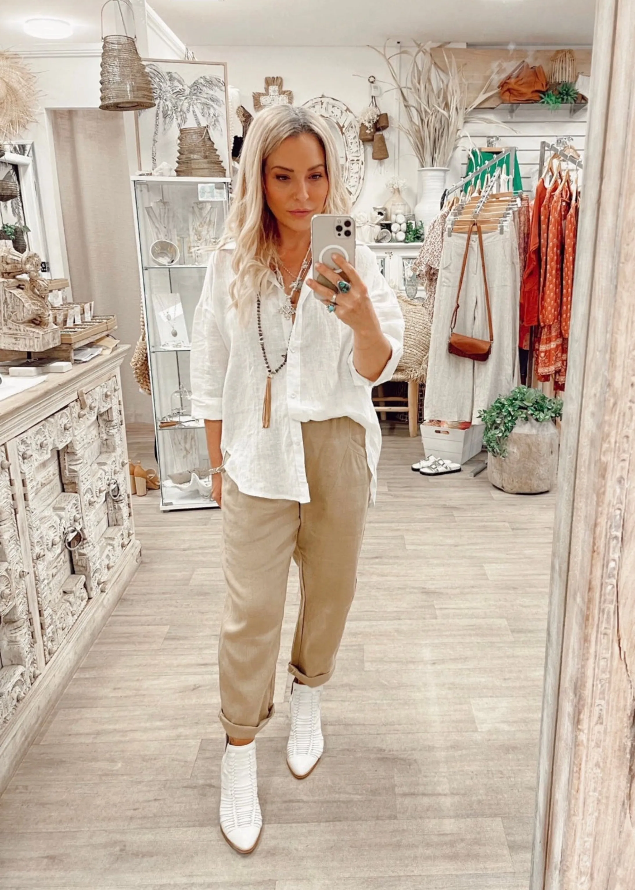 Linen Boyfriend Shirt LL - White