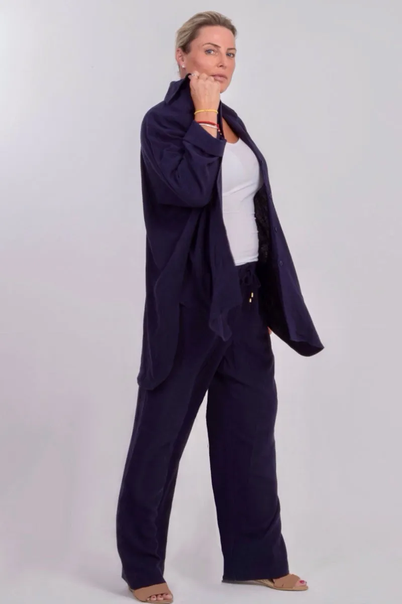 THE SOHO OVERSIZED SHIRT IN NAVY LINEN BLEND