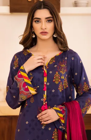 Unstitched 3 Piece Printed Linen Shirt , Pant and Linen Shawl Dupatta (OTL-21-316/U BLUE)